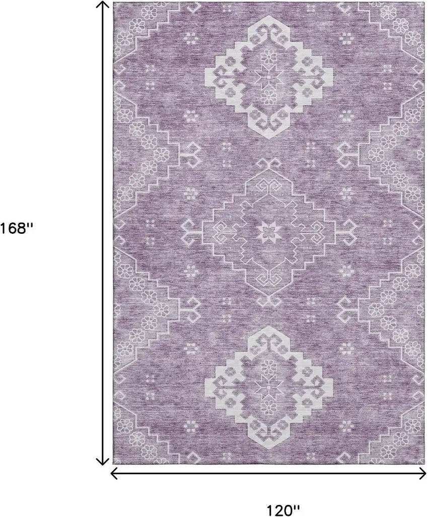 Lavender And Ivory Medallion Washable Area Rug With UV Protection Photo 3