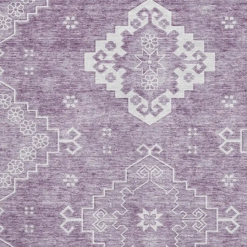 Lavender And Ivory Medallion Washable Area Rug With UV Protection Photo 3