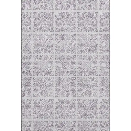 Lavender And Ivory Medallion Washable Area Rug With UV Protection Photo 1