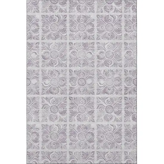 Lavender And Ivory Medallion Washable Area Rug With UV Protection Photo 3