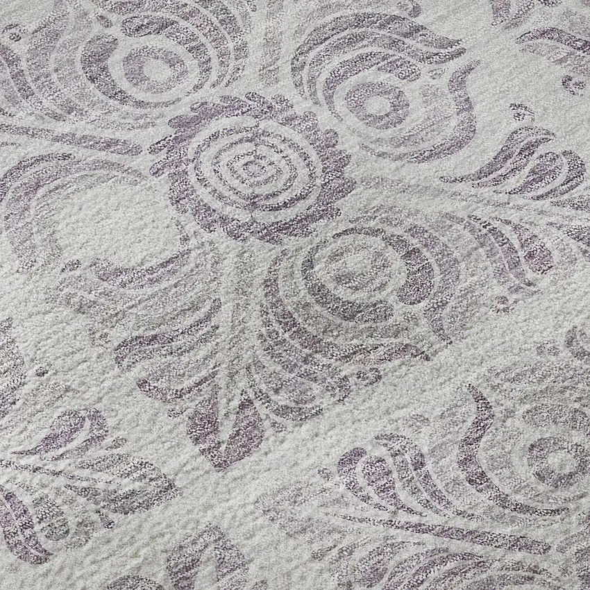 Lavender And Ivory Medallion Washable Area Rug With UV Protection Photo 9