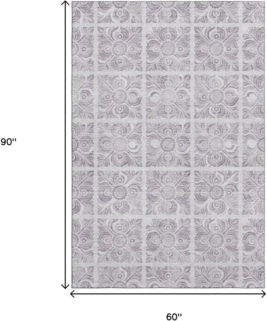 Lavender And Ivory Medallion Washable Area Rug With UV Protection Photo 9