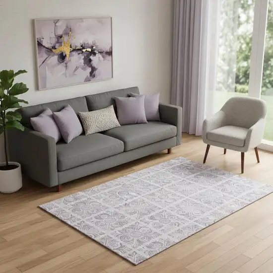 Lavender And Ivory Medallion Washable Area Rug With UV Protection Photo 1