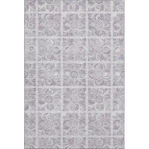 Photo of Lavender And Ivory Medallion Washable Area Rug With UV Protection