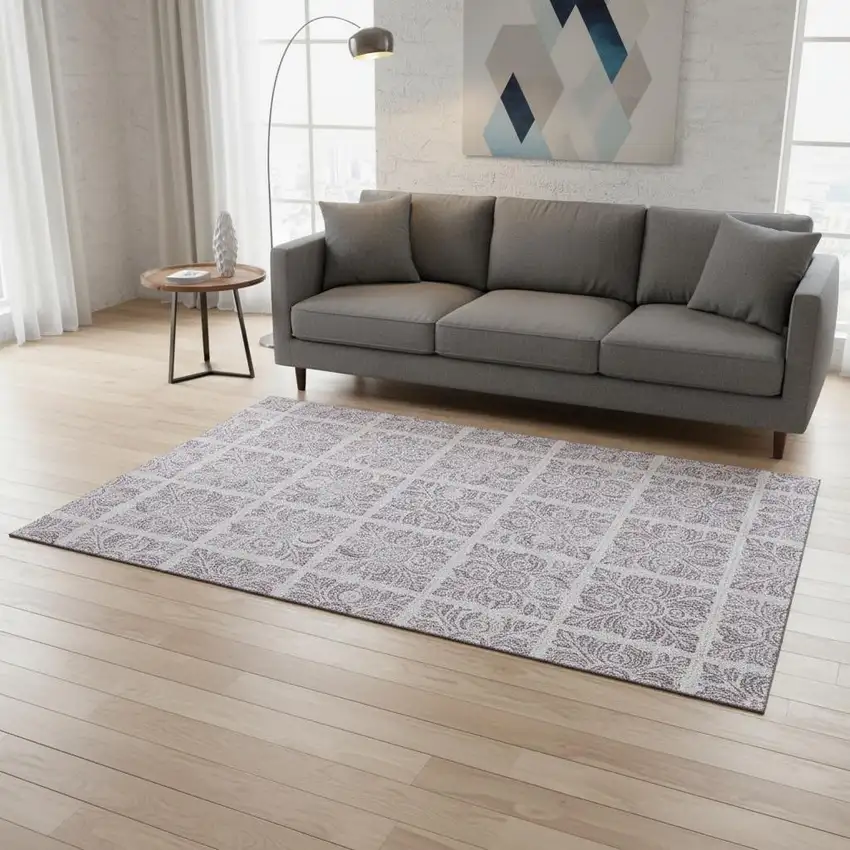 Lavender And Ivory Medallion Washable Area Rug With UV Protection Photo 2