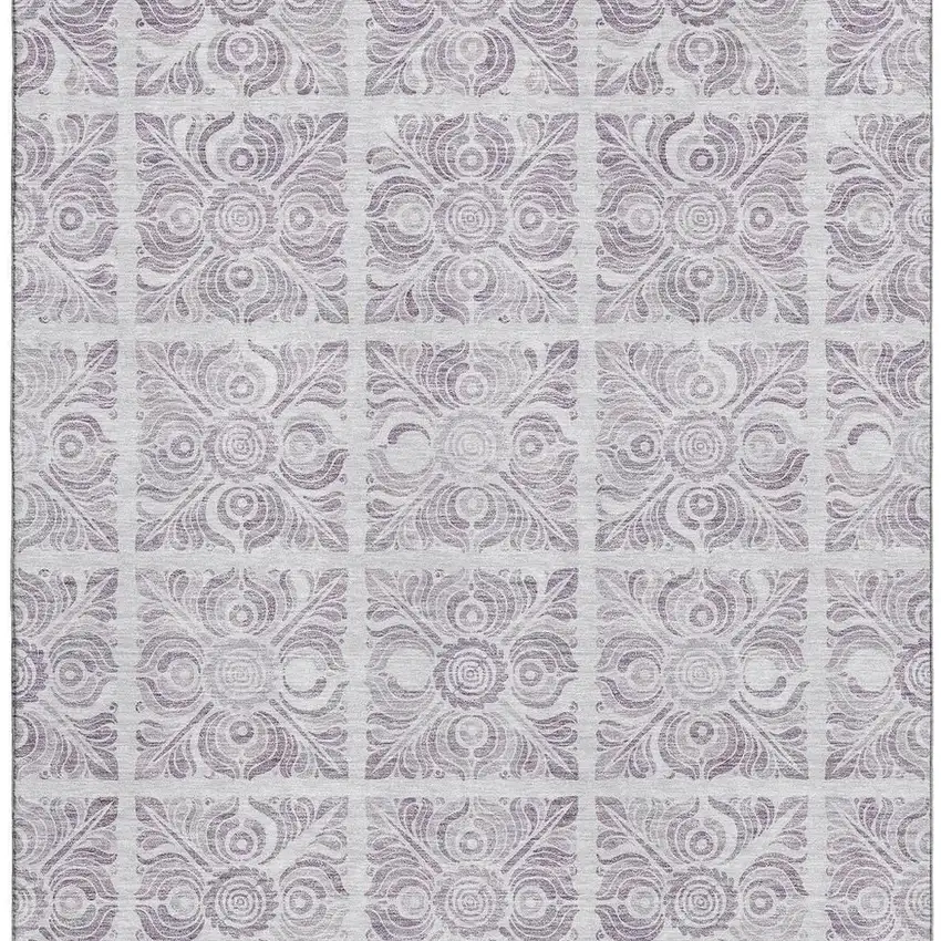 Lavender And Ivory Medallion Washable Area Rug With UV Protection Photo 4