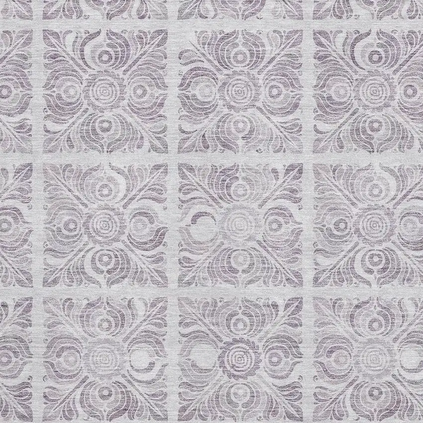 Lavender And Ivory Medallion Washable Area Rug With UV Protection Photo 3