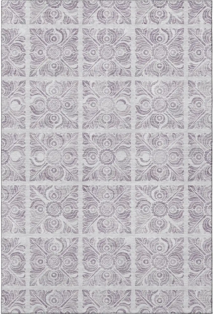 Lavender And Ivory Medallion Washable Area Rug With UV Protection Photo 4