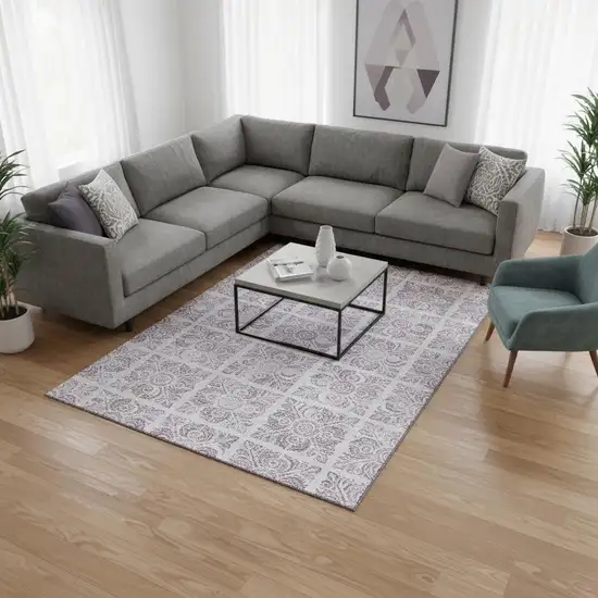 Lavender And Ivory Medallion Washable Area Rug With UV Protection Photo 2