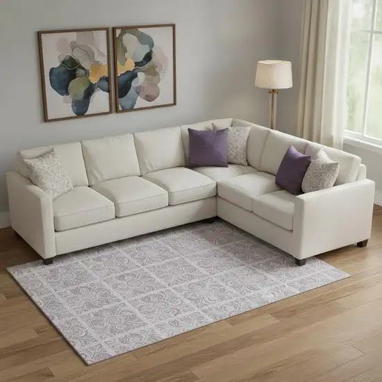 Lavender And Ivory Medallion Washable Area Rug With UV Protection Photo 1