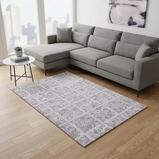 Lavender And Ivory Medallion Washable Area Rug With UV Protection Photo 2