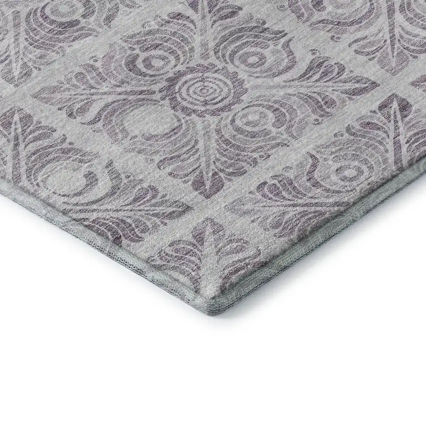 Lavender And Ivory Medallion Washable Area Rug With UV Protection Photo 8