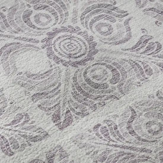 Lavender And Ivory Medallion Washable Area Rug With UV Protection Photo 7