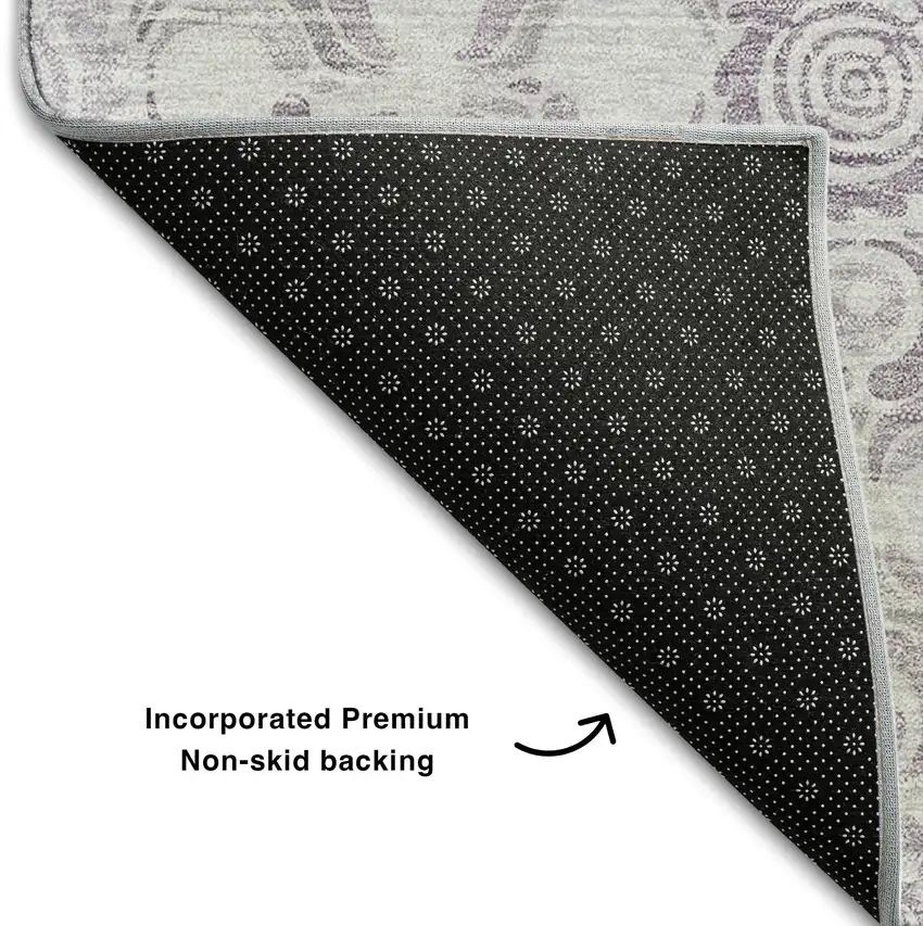 Lavender And Ivory Medallion Washable Area Rug With UV Protection Photo 7