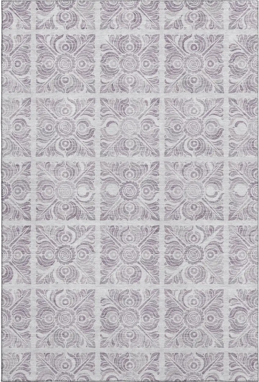 Lavender And Ivory Medallion Washable Area Rug With UV Protection Photo 1