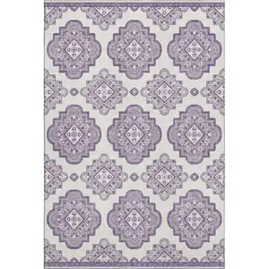 Photo of Lavender And Ivory Medallion Washable Area Rug With UV Protection