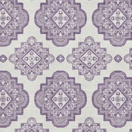 Lavender And Ivory Medallion Washable Area Rug With UV Protection Photo 3