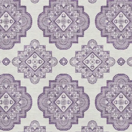 Lavender And Ivory Medallion Washable Area Rug With UV Protection Photo 3