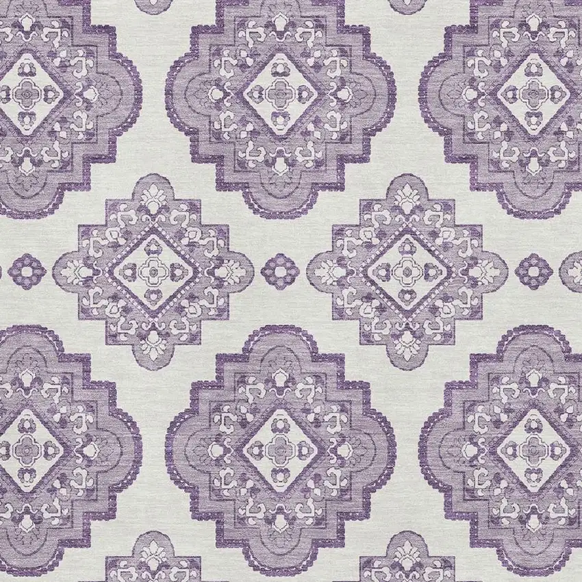 Lavender And Ivory Medallion Washable Area Rug With UV Protection Photo 3