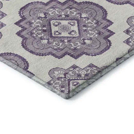 Lavender And Ivory Medallion Washable Area Rug With UV Protection Photo 8