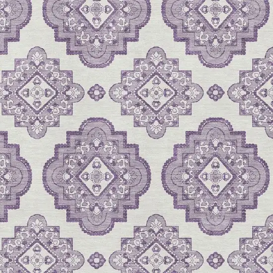 Lavender And Ivory Medallion Washable Area Rug With UV Protection Photo 3