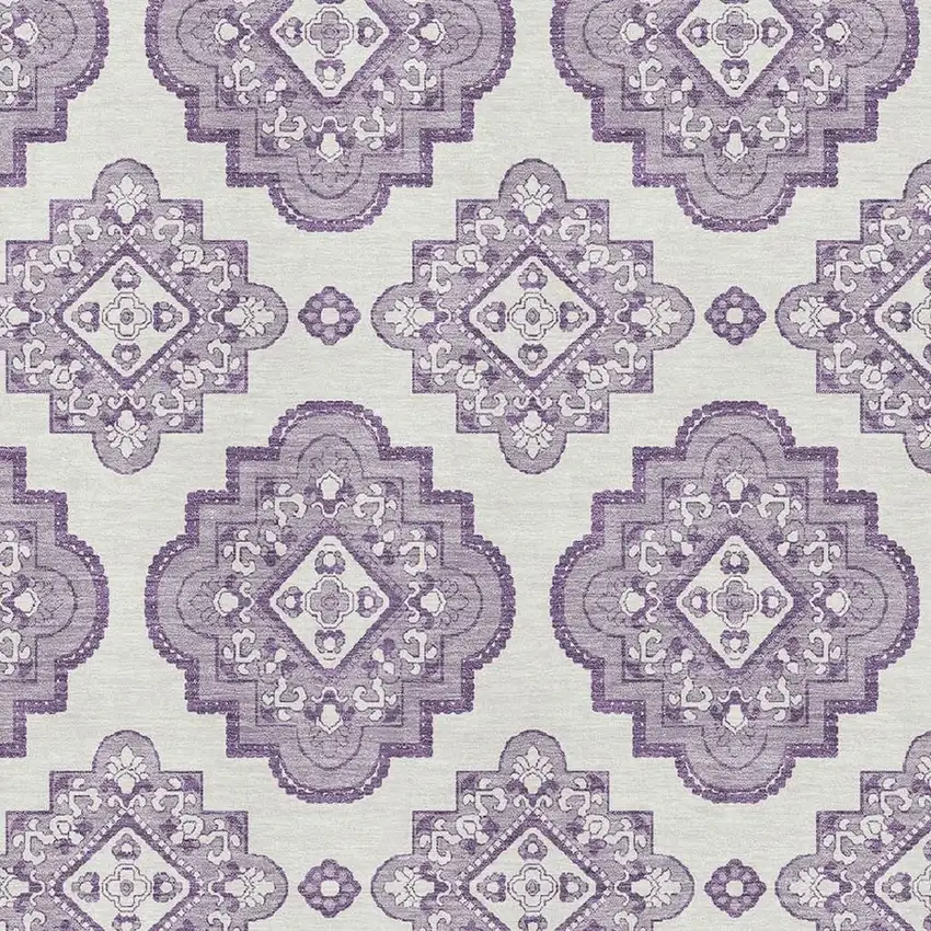 Lavender And Ivory Medallion Washable Area Rug With UV Protection Photo 3