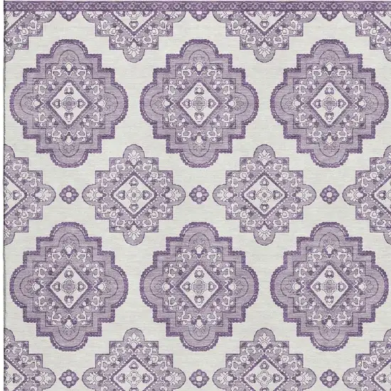 Lavender And Ivory Medallion Washable Area Rug With UV Protection Photo 4