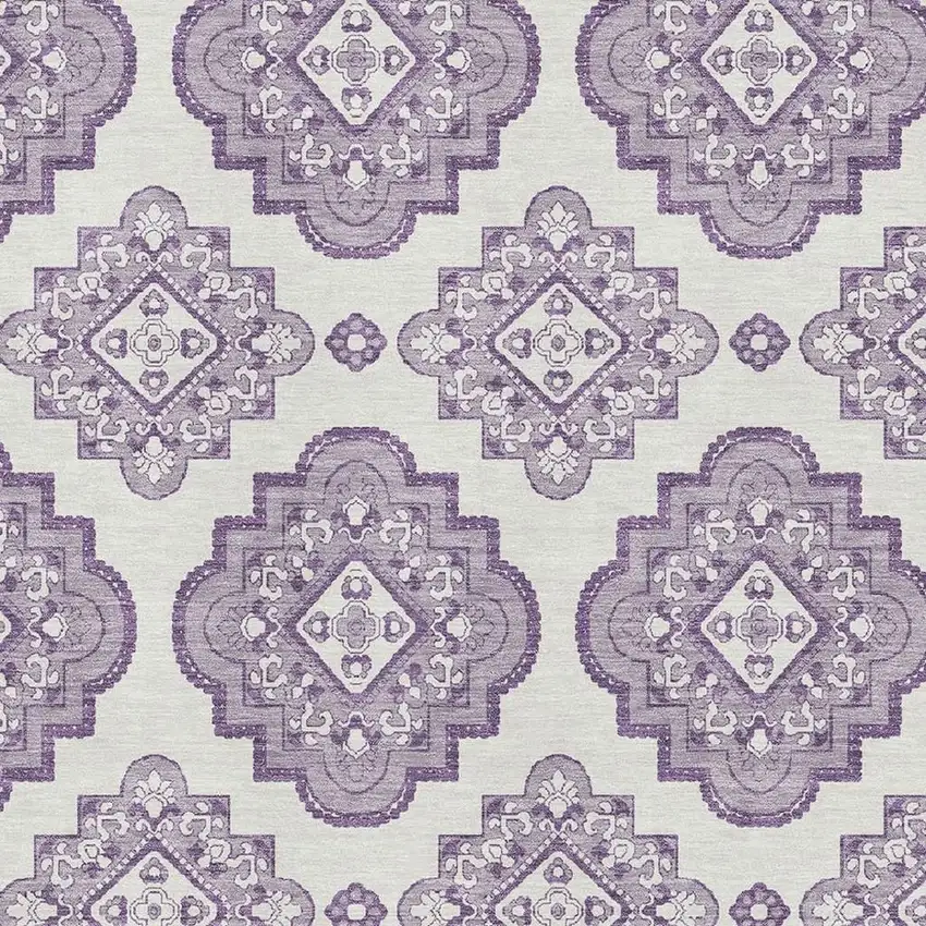Lavender And Ivory Medallion Washable Area Rug With UV Protection Photo 3