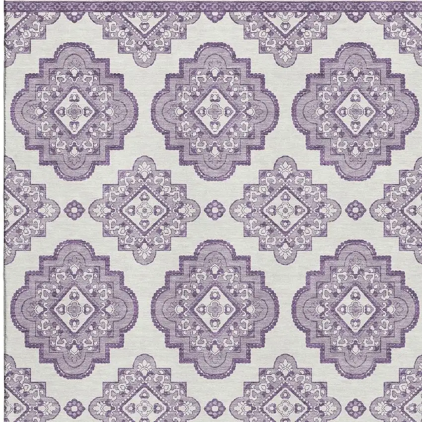 Lavender And Ivory Medallion Washable Area Rug With UV Protection Photo 3