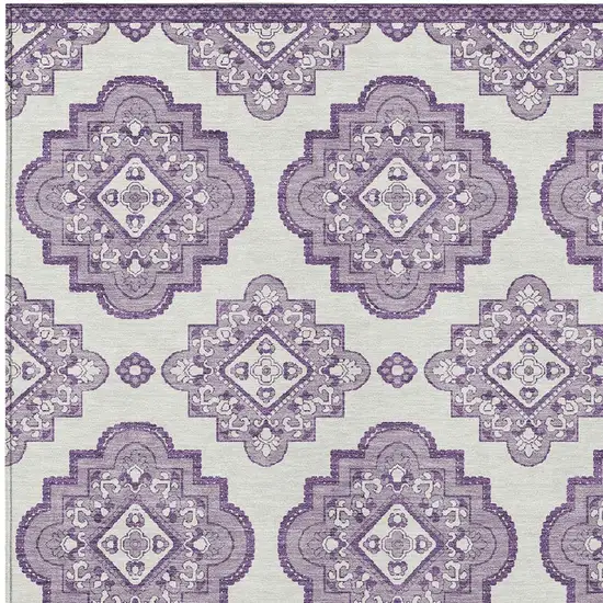 Lavender And Ivory Medallion Washable Indoor Outdoor Area Rug Photo 6