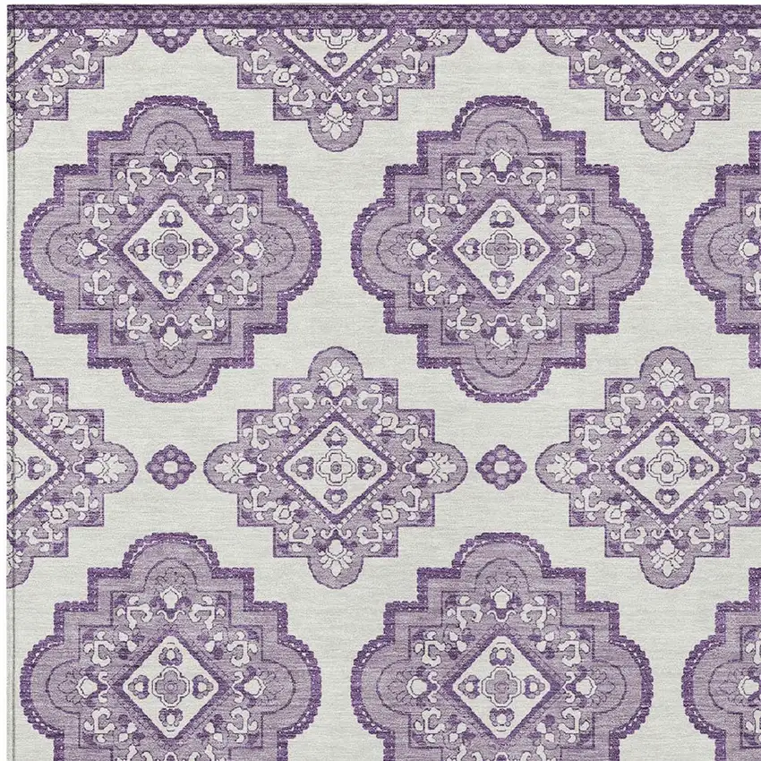 Lavender And Ivory Medallion Washable Indoor Outdoor Area Rug Photo 6
