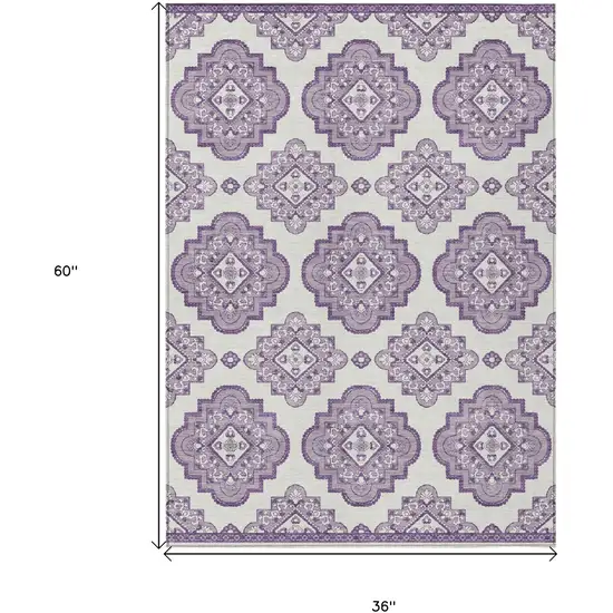 Lavender And Ivory Medallion Washable Indoor Outdoor Area Rug Photo 3