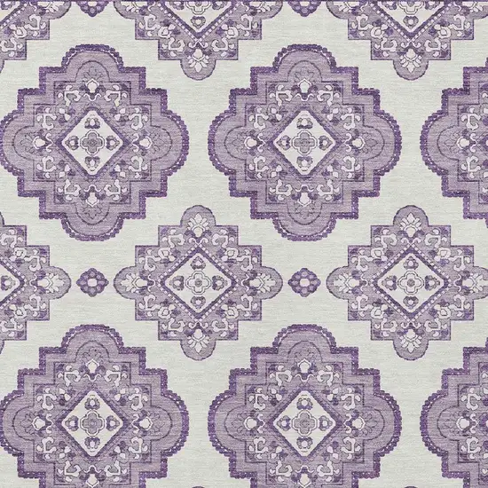 Lavender And Ivory Medallion Washable Indoor Outdoor Area Rug Photo 6