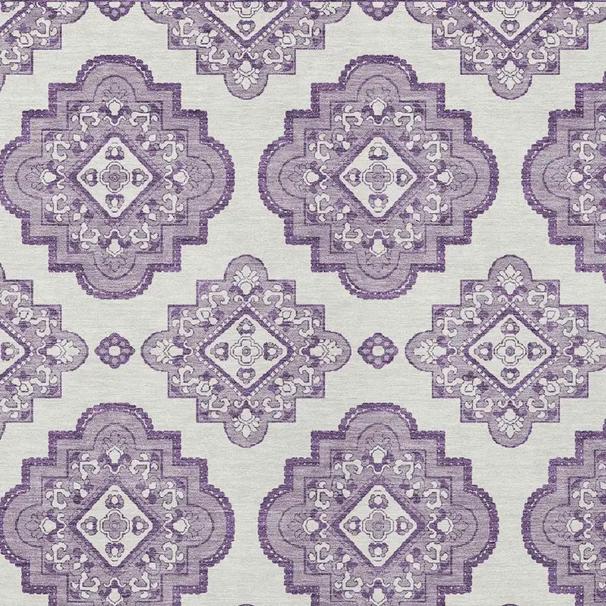 Lavender And Ivory Medallion Washable Indoor Outdoor Area Rug Photo 6