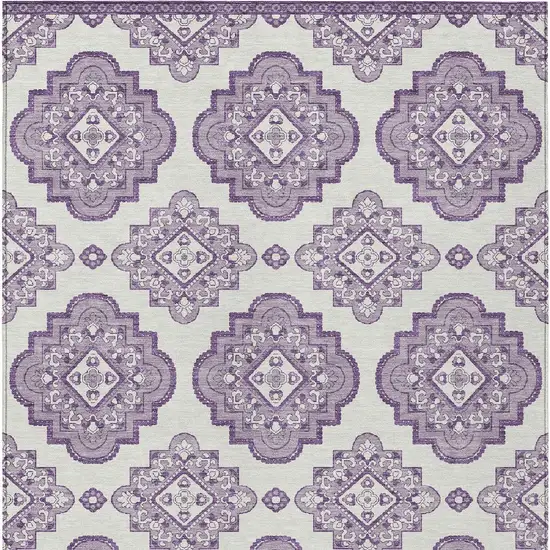 Lavender And Ivory Medallion Washable Indoor Outdoor Area Rug Photo 7