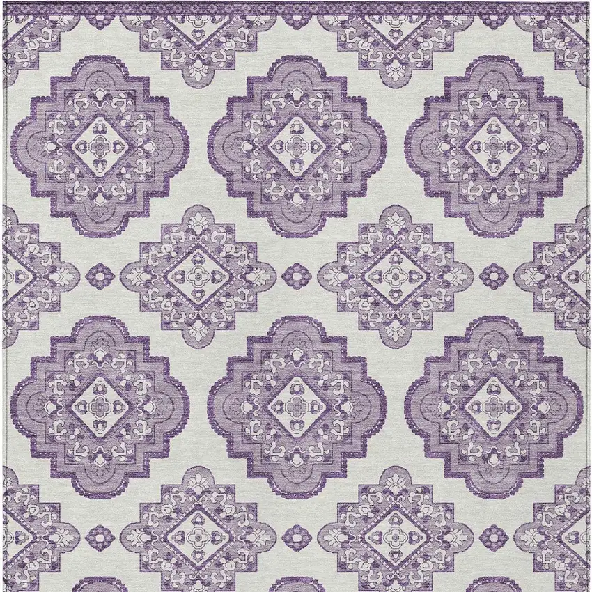 Lavender And Ivory Medallion Washable Indoor Outdoor Area Rug Photo 7