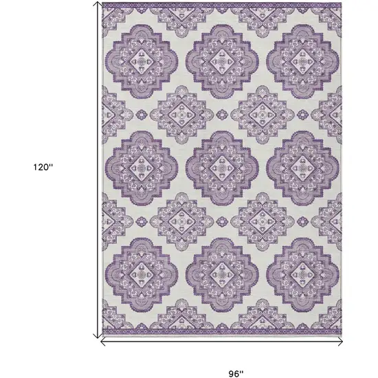 Lavender And Ivory Medallion Washable Indoor Outdoor Area Rug Photo 3