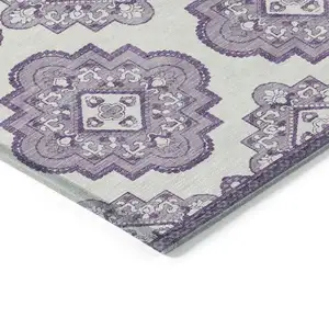 Photo of Lavender And Ivory Medallion Washable Indoor Outdoor Area Rug