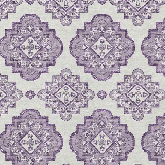 Lavender And Ivory Medallion Washable Indoor Outdoor Area Rug Photo 6