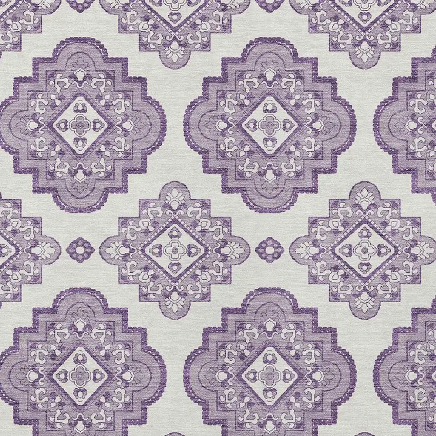 Lavender And Ivory Medallion Washable Indoor Outdoor Area Rug Photo 6