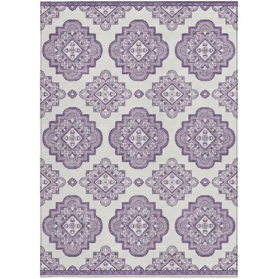 Lavender And Ivory Medallion Washable Indoor Outdoor Area Rug Photo 7