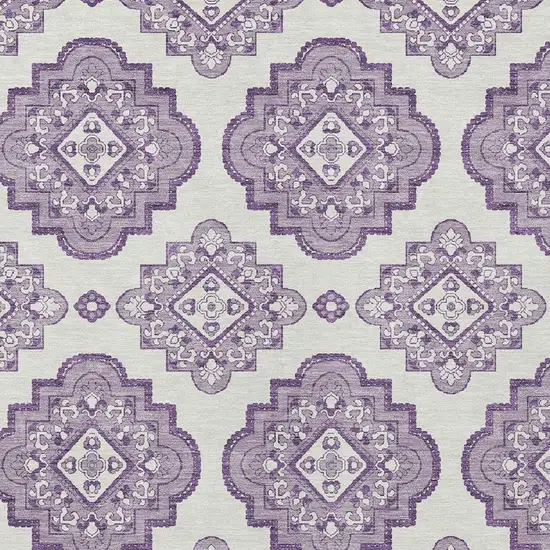 Lavender And Ivory Medallion Washable Indoor Outdoor Area Rug Photo 6
