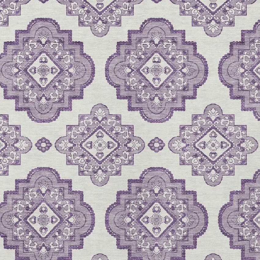 Lavender And Ivory Medallion Washable Indoor Outdoor Area Rug Photo 6