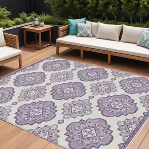 Photo of Lavender And Ivory Medallion Washable Indoor Outdoor Area Rug