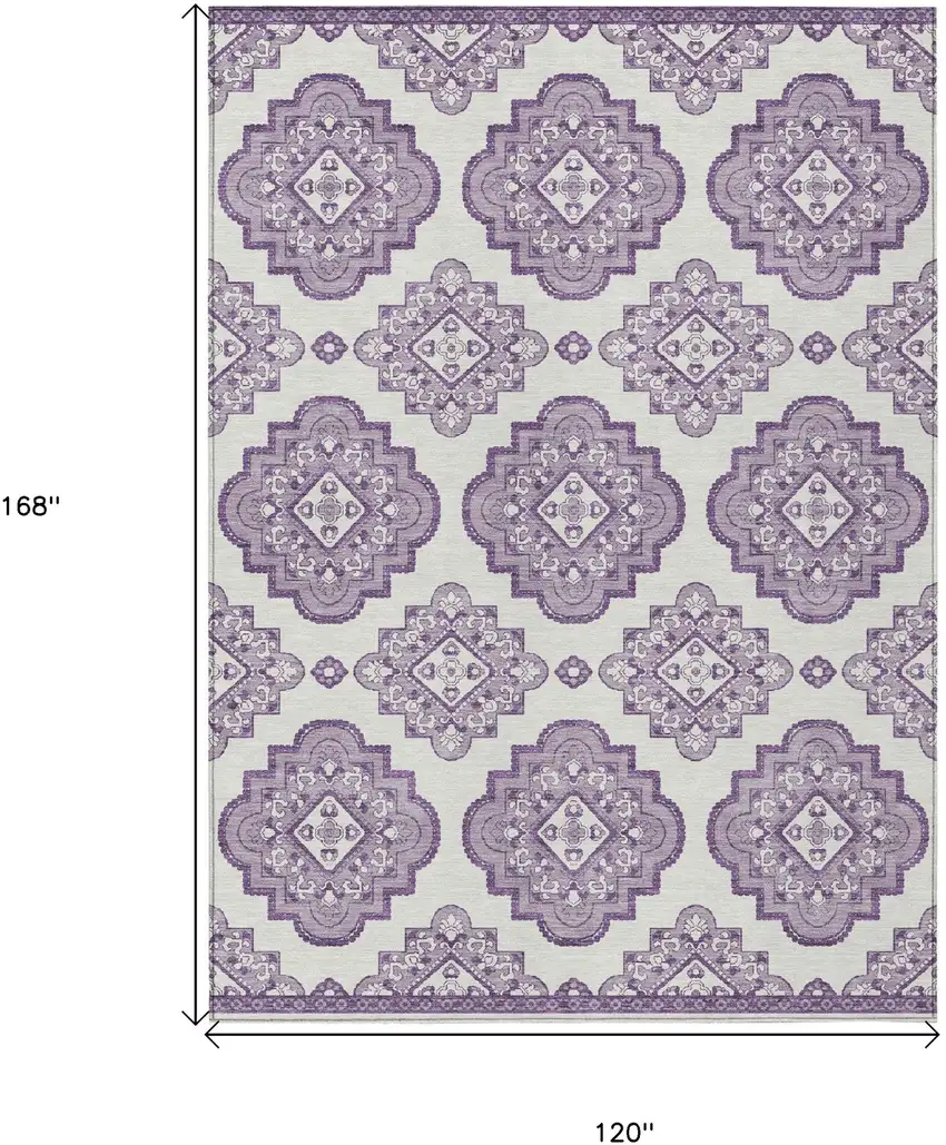 Lavender And Ivory Medallion Washable Indoor Outdoor Area Rug Photo 3