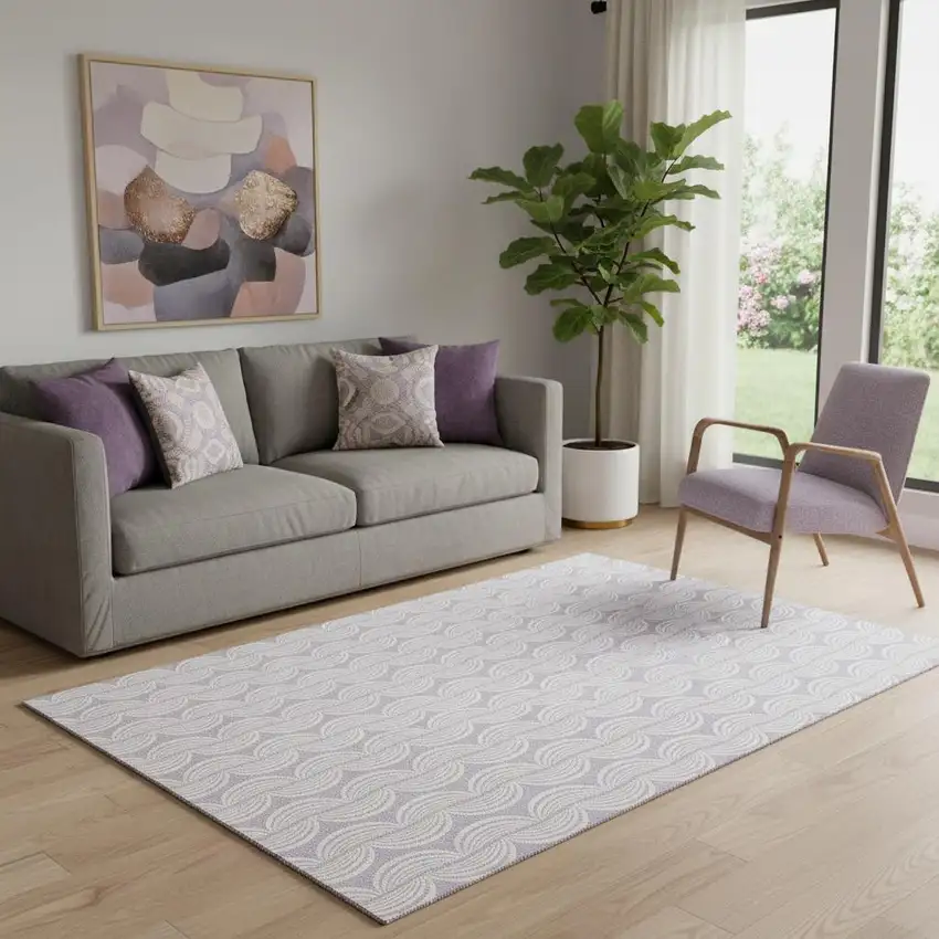 Lavender And Ivory Ogee Washable Area Rug With UV Protection Photo 2