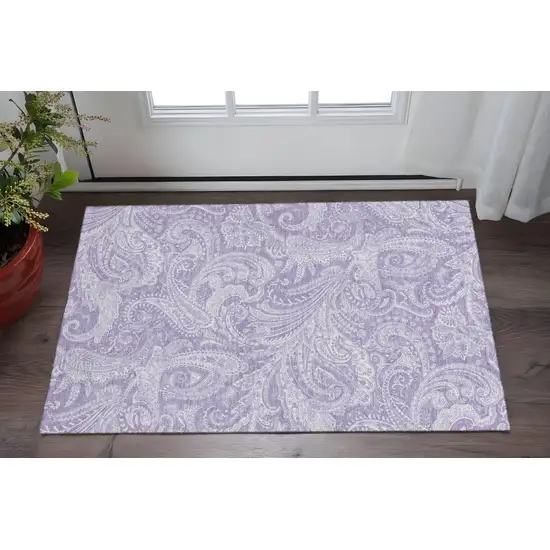 Lavender And Ivory Paisley Washable Area Rug With UV Protection Photo 2