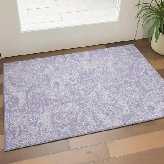 Lavender And Ivory Paisley Washable Area Rug With UV Protection Photo 1