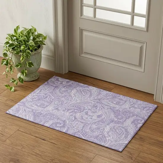 Lavender And Ivory Paisley Washable Area Rug With UV Protection Photo 1