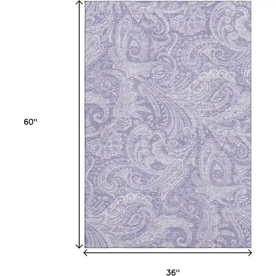 Lavender And Ivory Paisley Washable Area Rug With UV Protection Photo 6